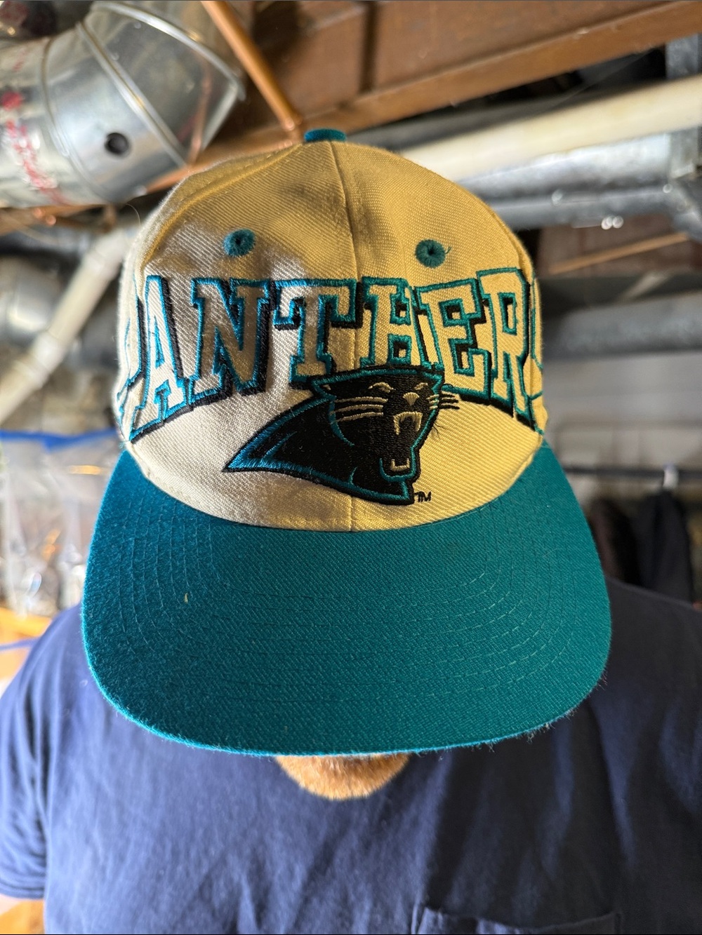 90’s NFL Panthers Teal and Cream Vintage Two-Tone Snapback Hat